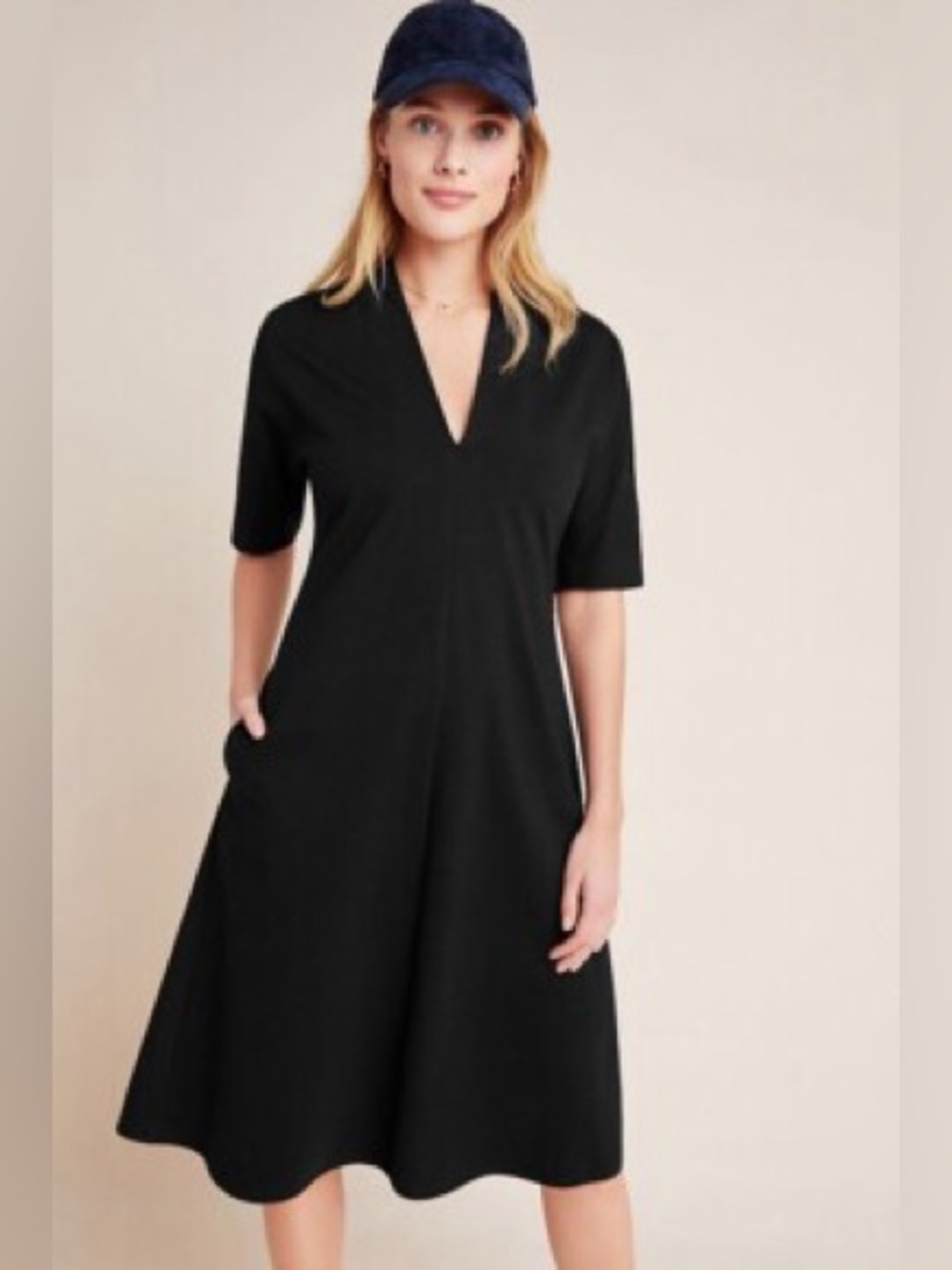 Velvet Graham Spencer Anthropologie Black V Neck Dolman Sleeve Dress M NWT $158